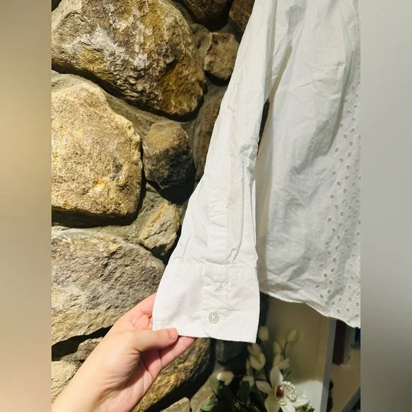 Boden $140 Size S White Eyelet Button Down | Embroidered Cutout Shirt. - Picture 5 of 9